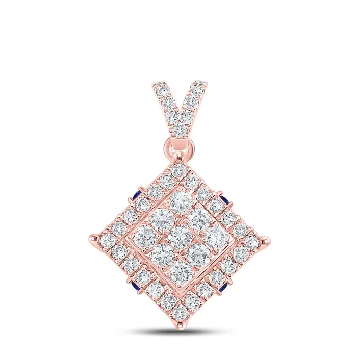 Necklaces gndatlanta 14k Rose Gold Round Diamond Offset Square Cluster Pendant 12 Cttw