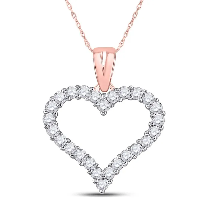 Necklaces gndatlanta 14k Rose Gold Round Diamond Outline Heart Pendant 12 Cttw