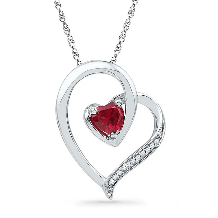 Necklaces gndatlanta 14k White Gold Round Created Ruby Heart Pendant 03 Cttw