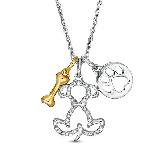 Necklaces Goldia 005 CT TW Natural Diamond Dog Mom Themed Charm Pendant in Sterling Silver and 14K Gold Plate