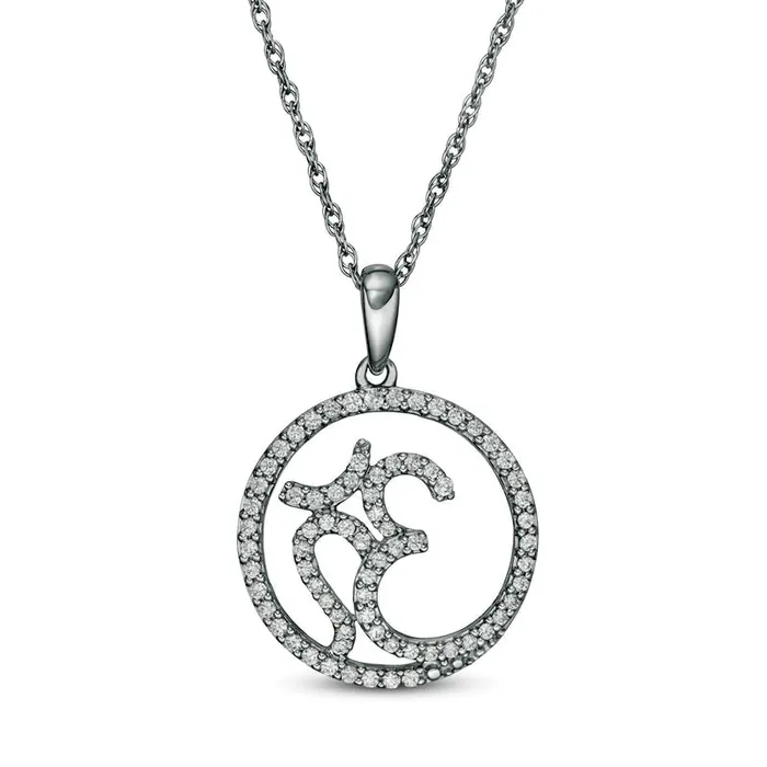 Necklaces Goldia 033 CT TW Natural Diamond Om Symbol Circle Pendant in 10K White Gold Necklaces Goldia 033 CT TW Natural Diamond Om Symbol Circle Pendant in 10K White Gold