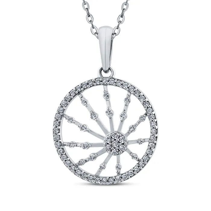 Necklaces Goldia 038 CT TW Natural Diamond Bursting Ray Circle Pendant in 10K White Gold Necklaces Goldia 038 CT TW Natural Diamond Bursting Ray Circle Pendant in 10K White Gold