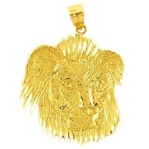 Necklaces Goldia 14K Gold Furry Lion Head Pendant