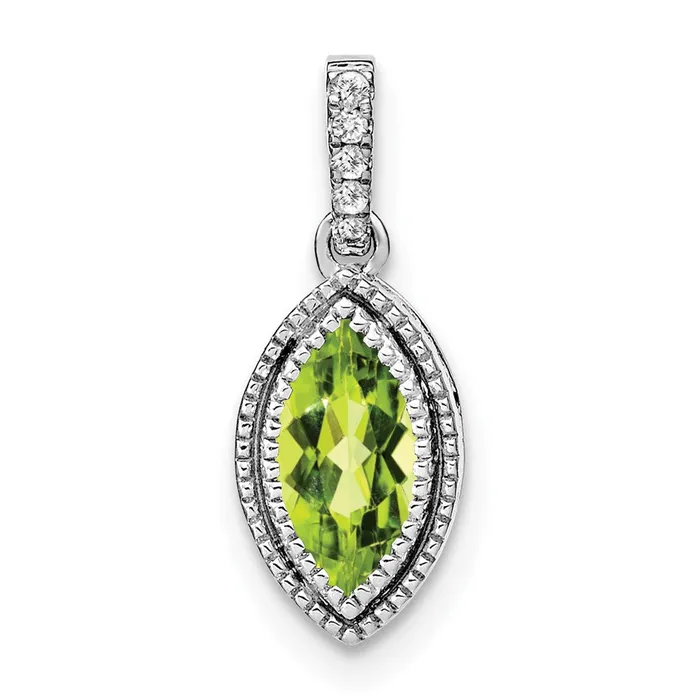 Necklaces Goldia 14k White Gold Marquise Peridot and Real Diamond Pendant
