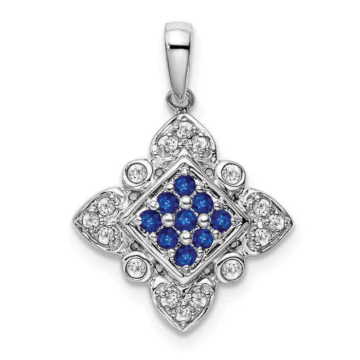 Necklaces Goldia 14k White Gold Sapphire and Real Diamond Vintage Pendant