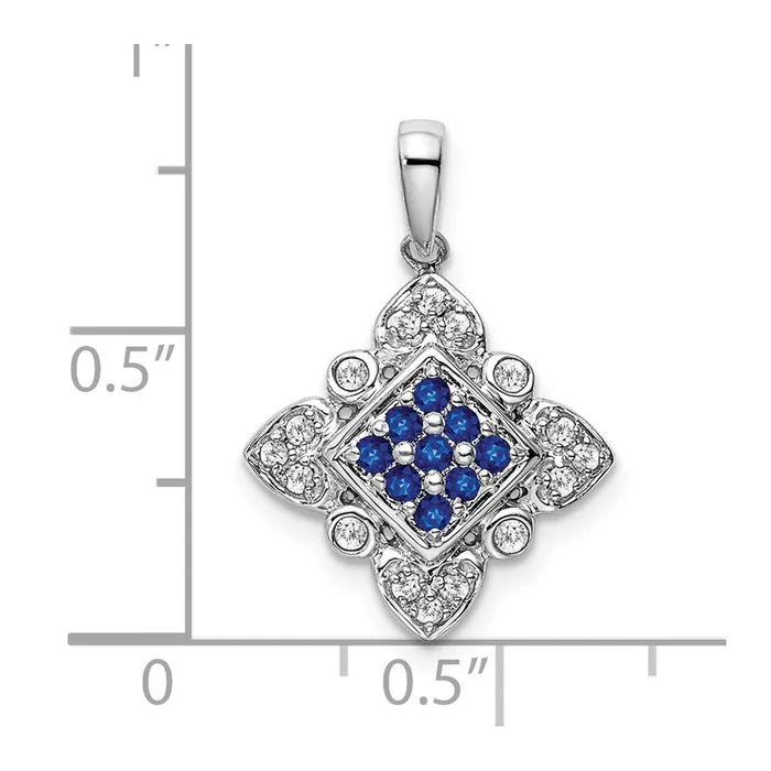Necklaces Goldia 14k White Gold Sapphire and Real Diamond Vintage Pendant