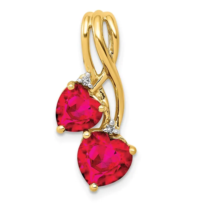 Necklaces Goldia 14K Yellow Gold Lab Created Ruby and Real Diamond Double Heart Pendant