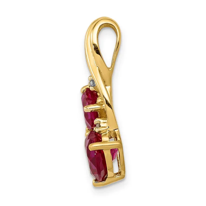 Necklaces Goldia 14K Yellow Gold Lab Created Ruby and Real Diamond Double Heart Pendant