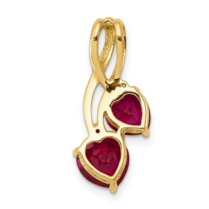 Necklaces Goldia 14K Yellow Gold Lab Created Ruby and Real Diamond Double Heart Pendant