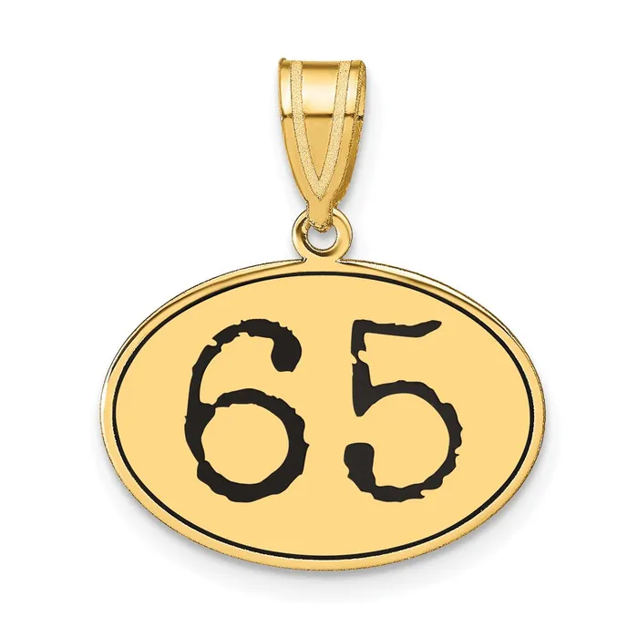 Necklaces Goldia 14k Yellow Gold Polished Number 65 Black Enamel Oval Pendant