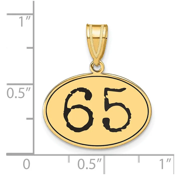 Necklaces Goldia 14k Yellow Gold Polished Number 65 Black Enamel Oval Pendant