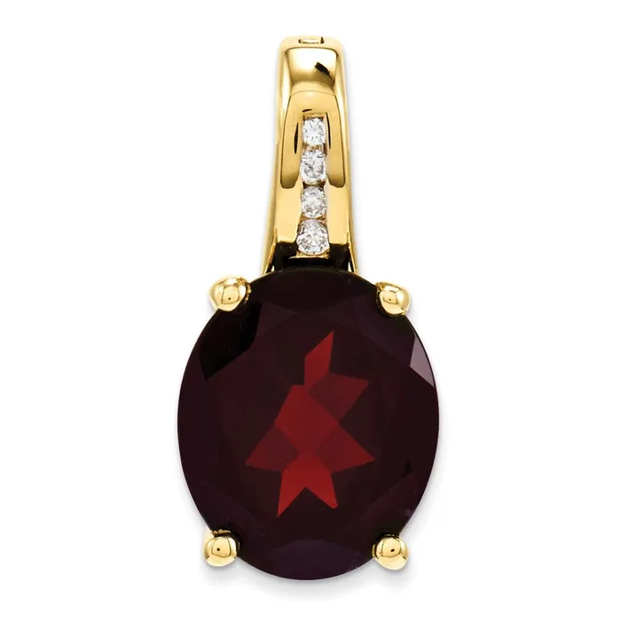 Necklaces Goldia 14K Yellow Gold Real Diamond and Garnet Oval Pendant