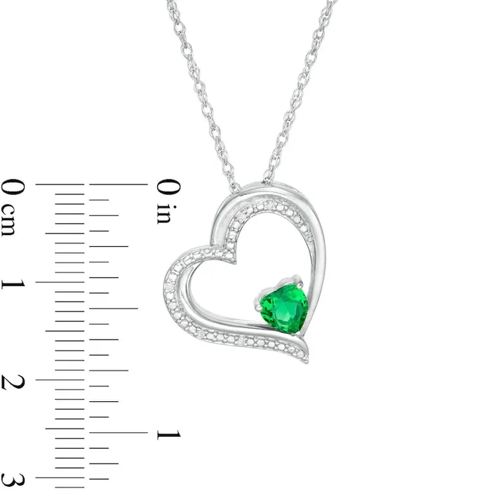 Necklaces Goldia 50mm HeartShaped LabCreated Emerald and Diamond Accent Tilted Heart Pendant in Sterling Silver Necklaces Goldia 50mm HeartShaped LabCreated Emerald and Diamond Accent Tilted Heart Pendant in Sterling Silver