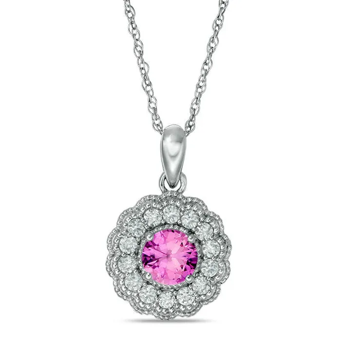 Necklaces Goldia 60mm LabCreated Pink and White Sapphire Flower Pendant in Sterling Silver