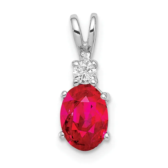Necklaces goldiaca 14k White Gold 7x5mm Oval Ruby VS Diamond pendant
