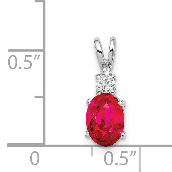 Necklaces goldiaca 14k White Gold 7x5mm Oval Ruby VS Diamond pendant