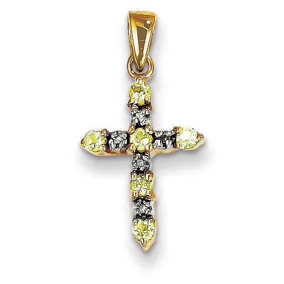 Necklaces Goldiacom 14k Peridot and Diamond Cross Pendant
