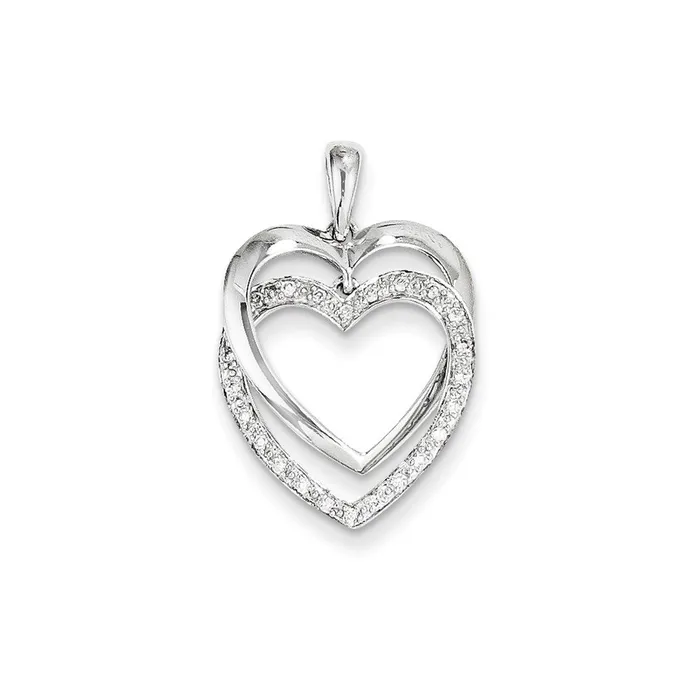 Necklaces Goldiacom 14K White Gold Diamond Double Heart Pendant
