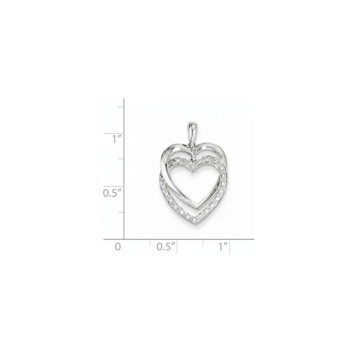 Necklaces Goldiacom 14K White Gold Diamond Double Heart Pendant