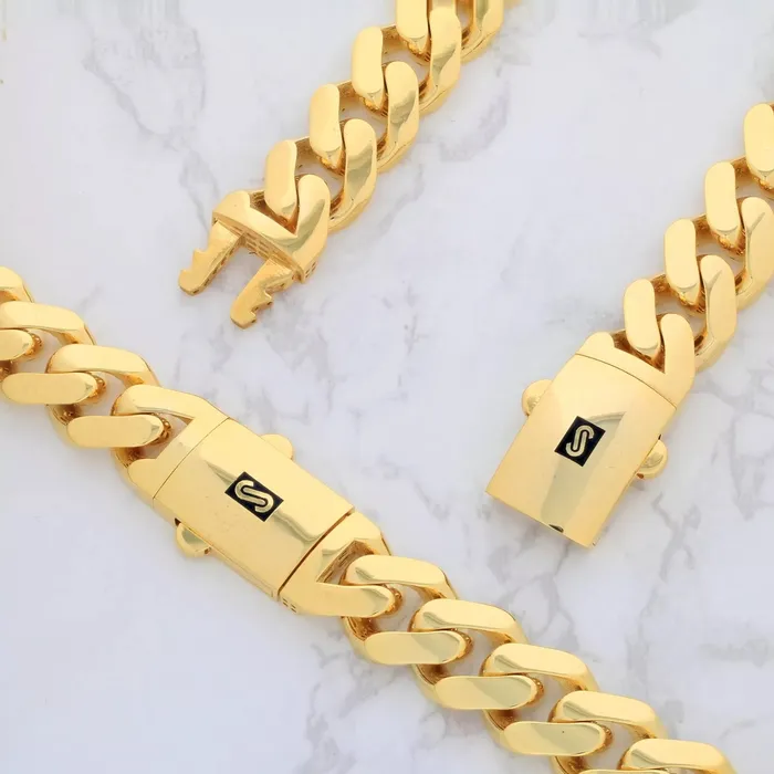 Necklaces Goldiacom 14k Yellow Gold Royal Monaco Miami Cuban Link Curb 17mm Mens Chain Necklace 28