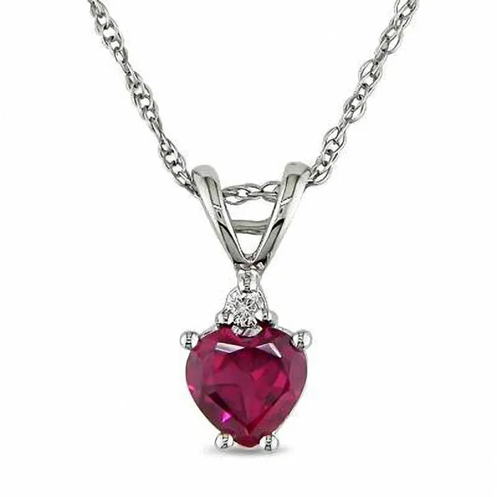 Necklaces Goldia HeartShaped LabCreated Ruby Pendant in 10K White Gold with Diamond Accent 17