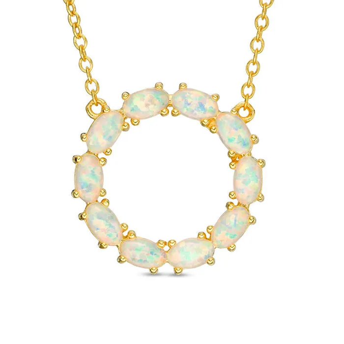 Necklaces Goldia Oval LabCreated Opal Circle Necklace in Sterling Silver with 18K Gold Plate