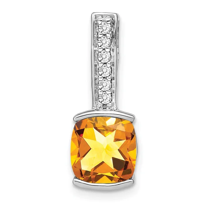 Necklaces Goldia Solid 14k White Gold Cushion Simulated Citrine and CZ Pendant