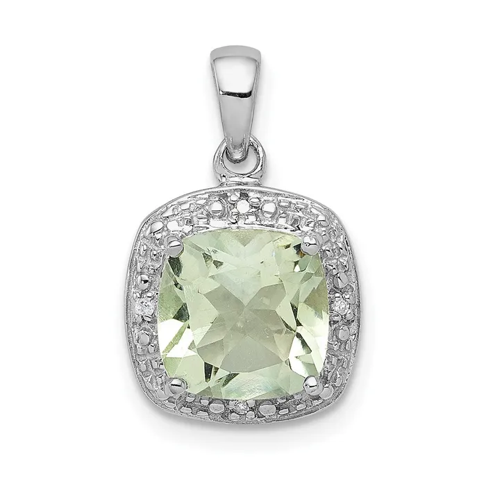 Necklaces Goldia Sterling Silver Rhodium Plated Green Quartz and Diamond Pendant
