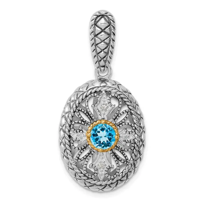 Necklaces Goldia Sterling Silver Rhodium w14k Accent Blue Topaz u0026 CZ Oval Pendant