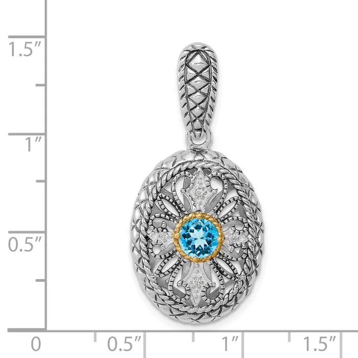 Necklaces Goldia Sterling Silver Rhodium w14k Accent Blue Topaz u0026 CZ Oval Pendant