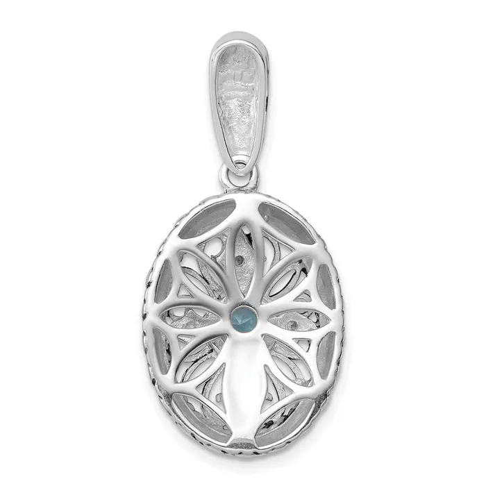 Necklaces Goldia Sterling Silver Rhodium w14k Accent Blue Topaz u0026 CZ Oval Pendant