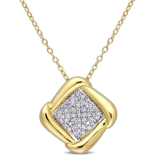 Necklaces JMS always Original AMOUR 15 CT TDW Diamond Halo Pendant with Chain In Yellow Plated Sterling Silver