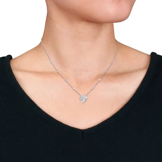 Necklaces JMS always Original AMOUR 207 CT DEW Heart Shape Created Moissanite Halo Station Necklace In Sterling Silver 18in 2in Extender Necklaces JMS always Original AMOUR 207 CT DEW Heart Shape Created Moissanite Halo Station Necklace In Sterling Silver 18in 2in Extender