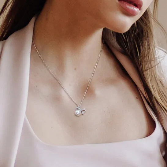 Necklaces JMS always Original AMOUR 859mm Freshwater Cultured Pearl and Diamond Accent Bow Pendant with Chain In Sterling Silver Necklaces JMS always Original AMOUR 859mm Freshwater Cultured Pearl and Diamond Accent Bow Pendant with Chain In Sterling Silver