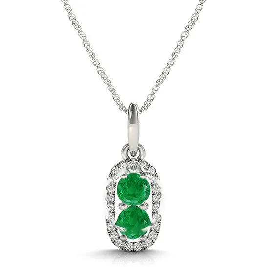 Necklaces JMS always Original Maulijewels 115 Carat Natural Emerald Diamond Pendant In 14K White Gold With 18 14k White Gold Plated Sterling Silver Box Chain