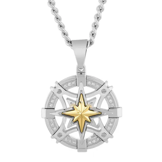 Necklaces JMS always Original Robert Alton 18CTW Diamond Stainless Steel with Yellow Finish Compass Pendant