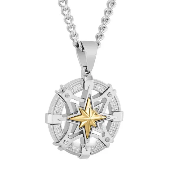Necklaces JMS always Original Robert Alton 18CTW Diamond Stainless Steel with Yellow Finish Compass Pendant