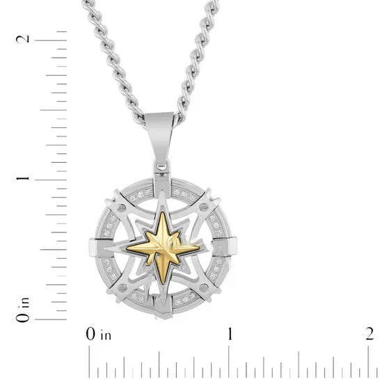Necklaces JMS always Original Robert Alton 18CTW Diamond Stainless Steel with Yellow Finish Compass Pendant