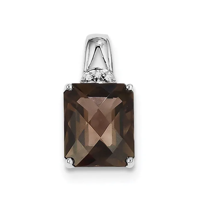 Necklaces Sterling Silver Rhodiumplated Smoky Quartz and Diamond Pendant Goldia