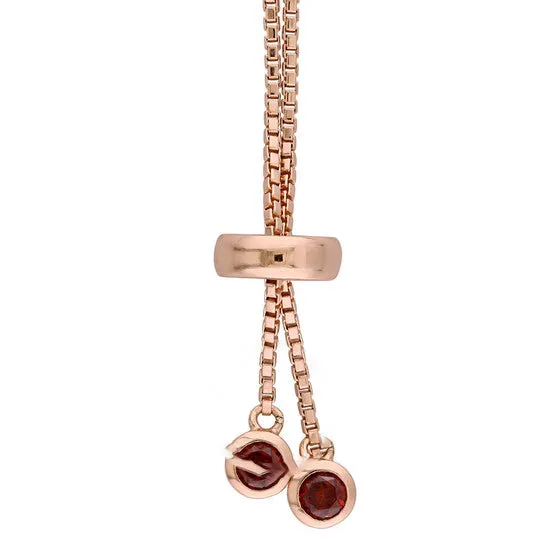 Original AMOUR 3 34 CT TGW Garnet Tassel Bolo Bracelet In Rose Plated Sterling Silver JMS always Bracelets