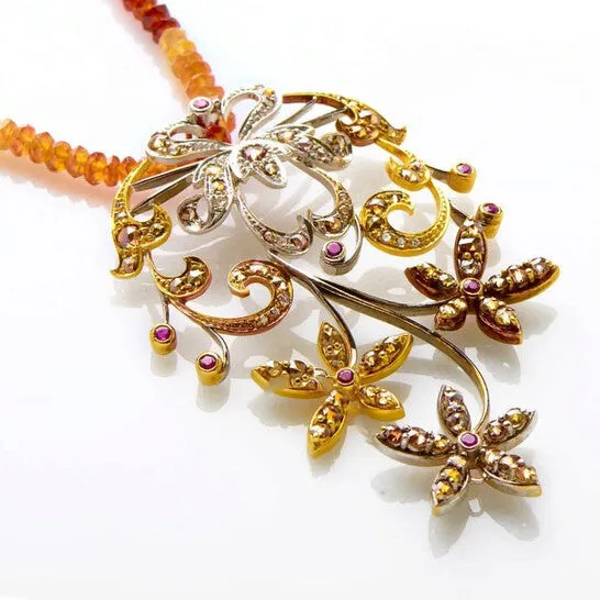 Original LB Exclusive 18K Multi Gold and Gem Floral Pendant Necklace JMS always Necklaces