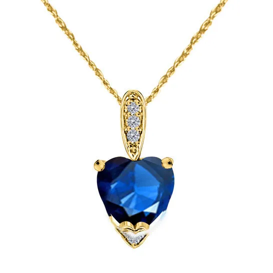 Original Maulijewels 125 Carat Heart Shape Sapphire Gemstone And White Diamond Pendant In 10k Yellow Gold With 18 10k Yellow Gold Plated Sterling Silver Box JMS always Necklaces