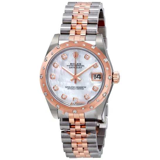 Original Rolex Datejust Mother of Pearl Diamond Steel and Pink Gold Ladies Watch 178341MDJ JMS always Necklaces