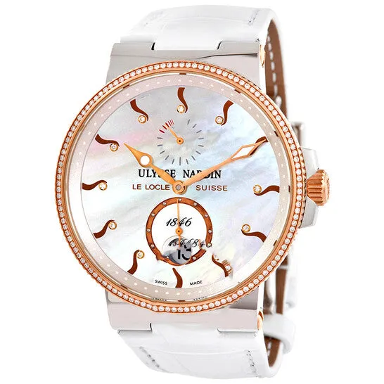 Original Ulysse Nardin Maxi Marine Mother of Pearl Diamond Dial Automatic Ladies 18kt Rose Gold Watch 26566B991 JMS always Watches