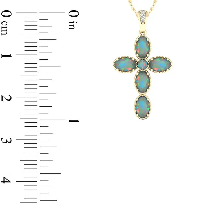 Oval LabCreated Opal and Diamond Accent Antique VintageStyle Cross Pendant in 10K Yellow Gold Goldia Necklaces Oval LabCreated Opal and Diamond Accent Antique VintageStyle Cross Pendant in 10K Yellow Gold Goldia Necklaces