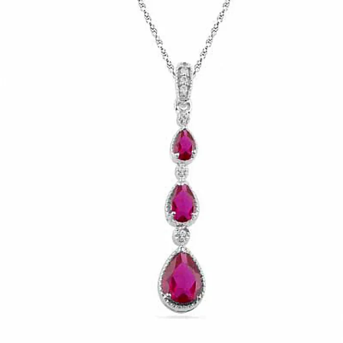 PearShaped LabCreated Ruby and Diamond Accent Drop Pendant in Sterling Silver Goldia Earrings PearShaped LabCreated Ruby and Diamond Accent Drop Pendant in Sterling Silver Goldia Earrings