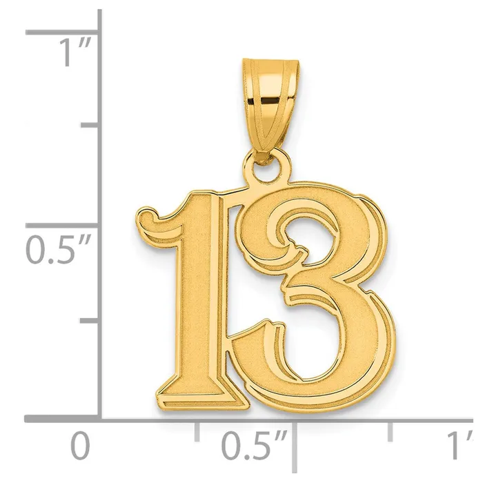 PreStyled Sets 14k Yellow Gold Polished Etched Number 13 Pendant Goldia