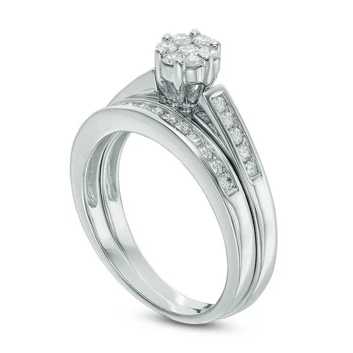 Previously Owned 050 CT TW Natural Diamond Flower Bridal Engagement Ring Set in Solid 10K White Gold Goldia Rings Previously Owned 050 CT TW Natural Diamond Flower Bridal Engagement Ring Set in Solid 10K White Gold Goldia Rings