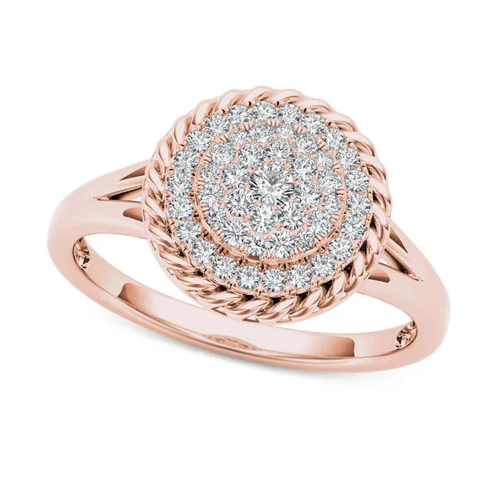 Rings 025 CT TW Composite Natural Diamond Rope Frame Split Shank Ring in Solid 10K Rose Gold Goldia
