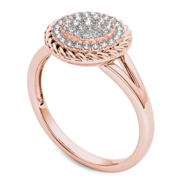 Rings 025 CT TW Composite Natural Diamond Rope Frame Split Shank Ring in Solid 10K Rose Gold Goldia Rings 025 CT TW Composite Natural Diamond Rope Frame Split Shank Ring in Solid 10K Rose Gold Goldia